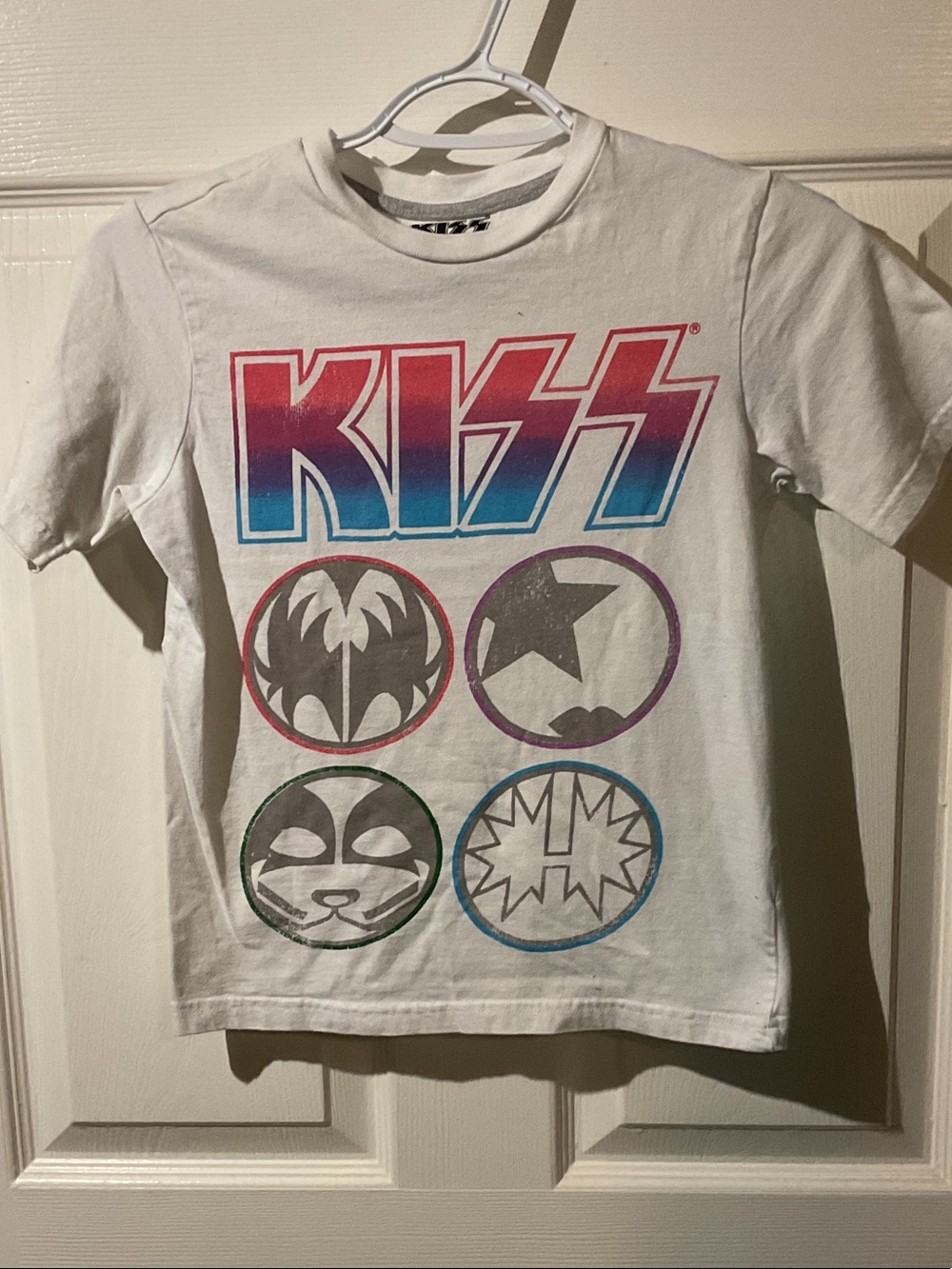 Kiss White Kids Band Tee with Pink-to-Blue Gradient Logo